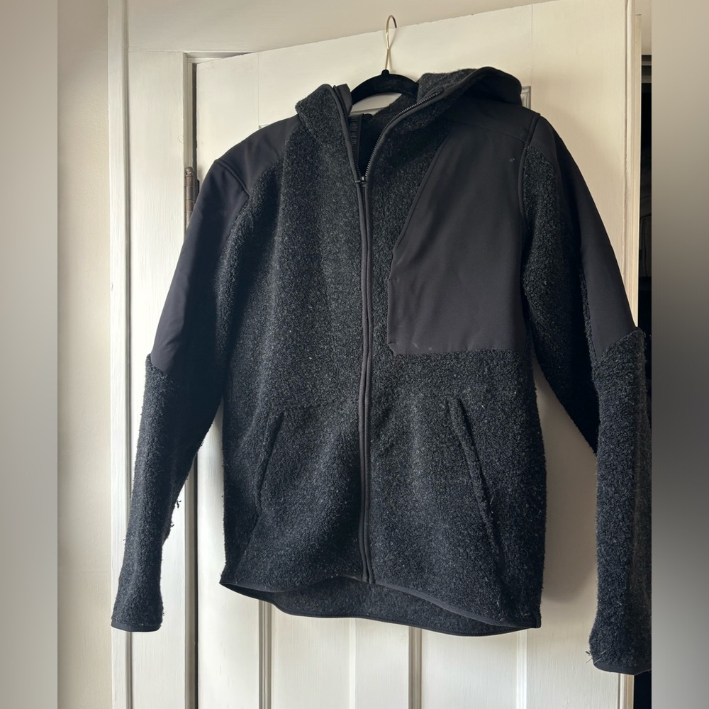LULULEMON Black Wool Zip Hooded Jacket, Men's Medium